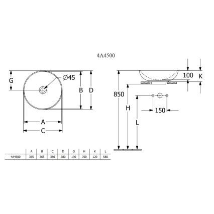 Villeroy & Boch 4A450001 - Håndvask til bordplade LOOP&FRIENDS Ø 38 cm keramik/hvid