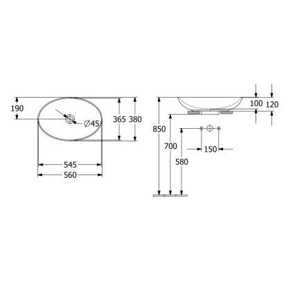 Villeroy & Boch 4A470001 - Bordmonteret håndvask LOOP&FRIENDS 56x38 cm keramik/hvid