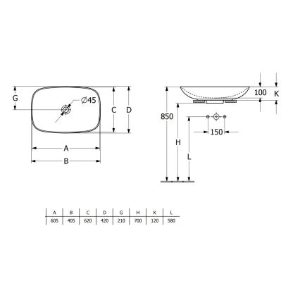 Villeroy & Boch 4A500001 - Håndvask til bordplade LOOP&FRIENDS 62x42 cm keramik/hvid