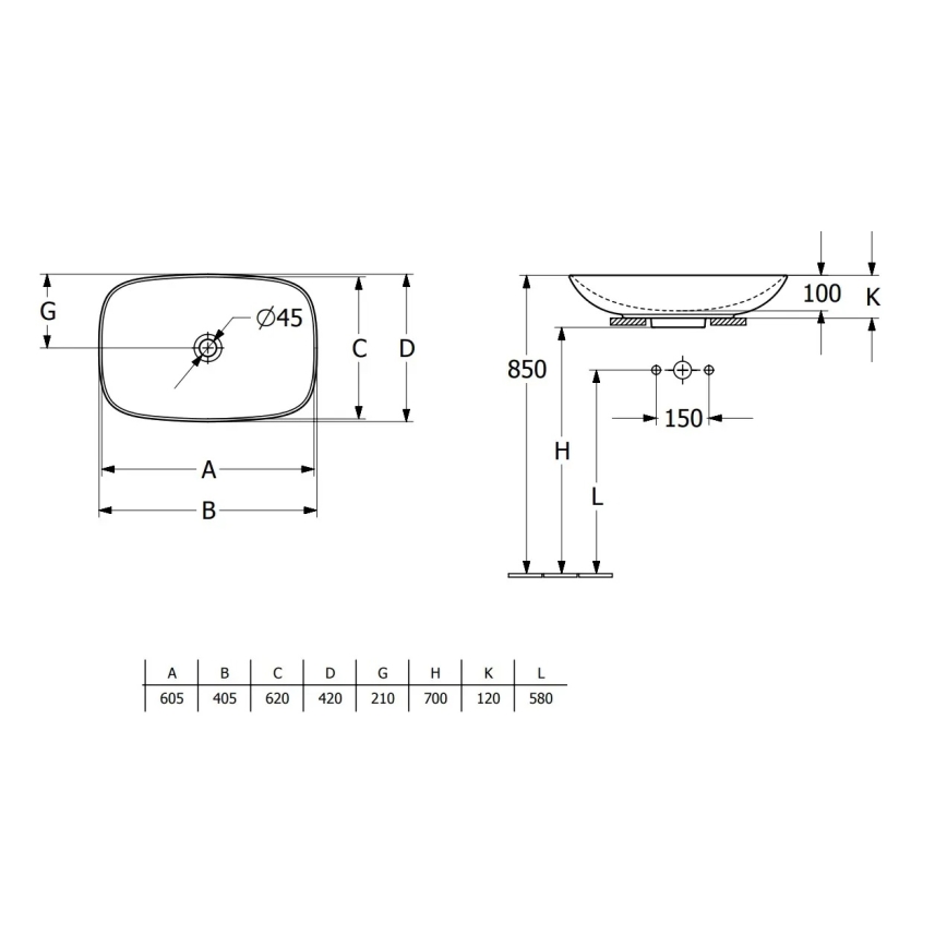 Villeroy & Boch 4A500001 - Håndvask til bordplade LOOP&FRIENDS 62x42 cm keramik/hvid
