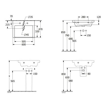 Villeroy & Boch 4A706001 - SUBWAY 3.0 vægmonteret håndvask, 60 x 47 cm, keramik, hvid
