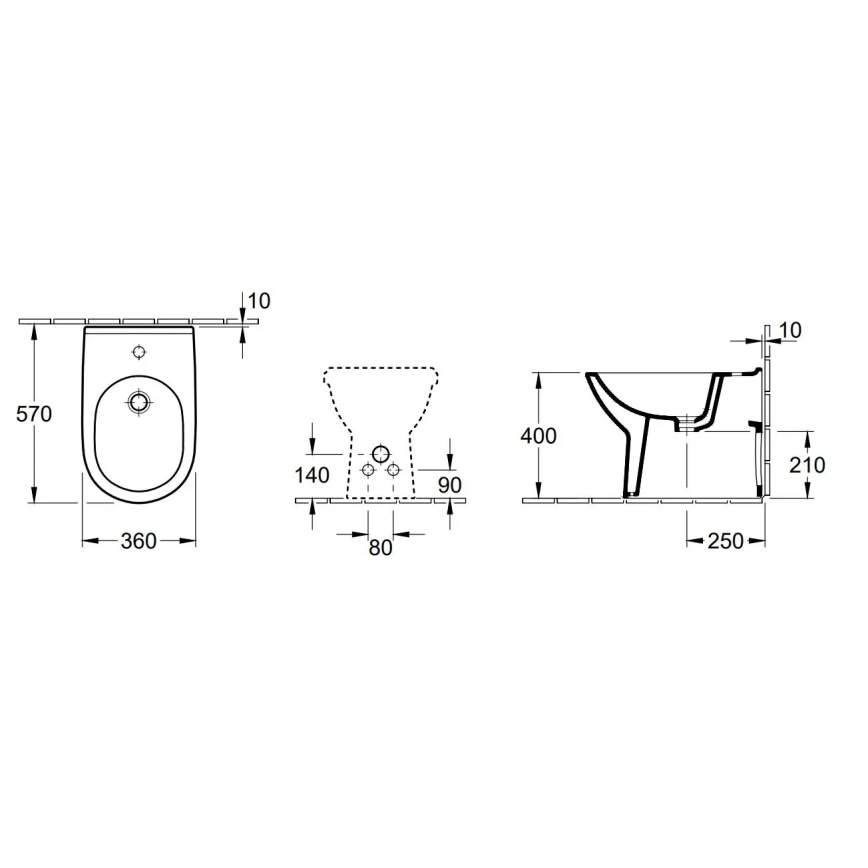 Villeroy & Boch 54610001 - Gulvstående bidet O.NOVO 57 x 36 cm, keramik/hvid
