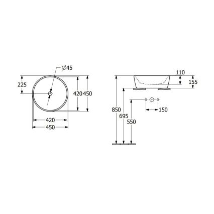 Villeroy & Boch 5A254501 - Håndvask til bordplade ARCHITECTURA Ø 45 cm keramik/hvid