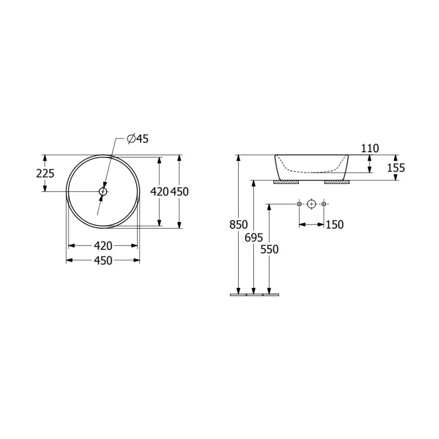 Villeroy & Boch 5A254501 - Håndvask til bordplade ARCHITECTURA Ø 45 cm keramik/hvid