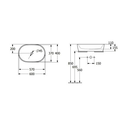 Villeroy & Boch 5A266001 - Håndvask til bordplade ARCHITECTURA 60 x 40 cm, keramik/hvid