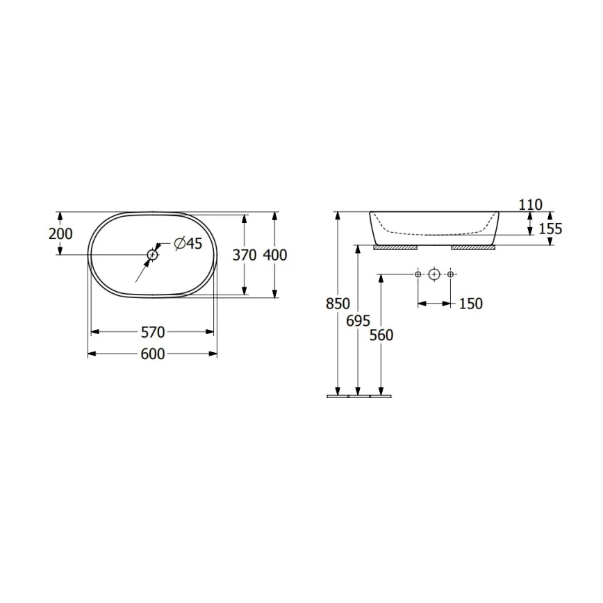 Villeroy & Boch 5A266001 - Håndvask til bordplade ARCHITECTURA 60 x 40 cm, keramik/hvid