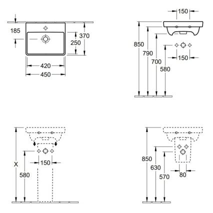 Villeroy & Boch 73584501 - Væghængt håndvask AVENTO 45 x 37 cm keramisk/hvid