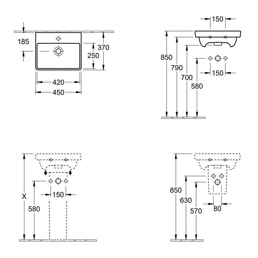 Villeroy & Boch 73584501 - Væghængt håndvask AVENTO 45 x 37 cm keramisk/hvid