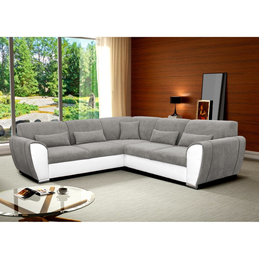 VISEU venstrevendt L-formet udtrækbar hjørnesofa med opbevaringsplads, grå/hvid