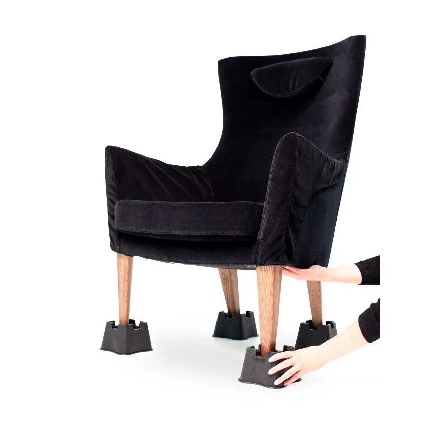 Vitility - Sæt med 4 stk. sengeforhøjere, 7 cm, sort