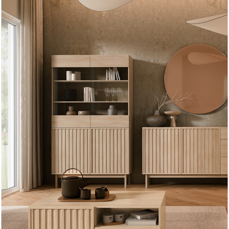 Vitrineskab KIOTO 106x183x37 cm eg Cremona/glas