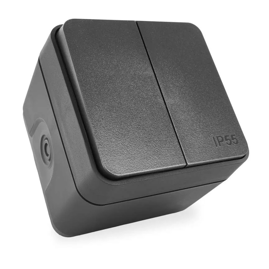 Vægafbryder, 2-knaps vekselsfunktion nr. 6+6, IP55, antracit