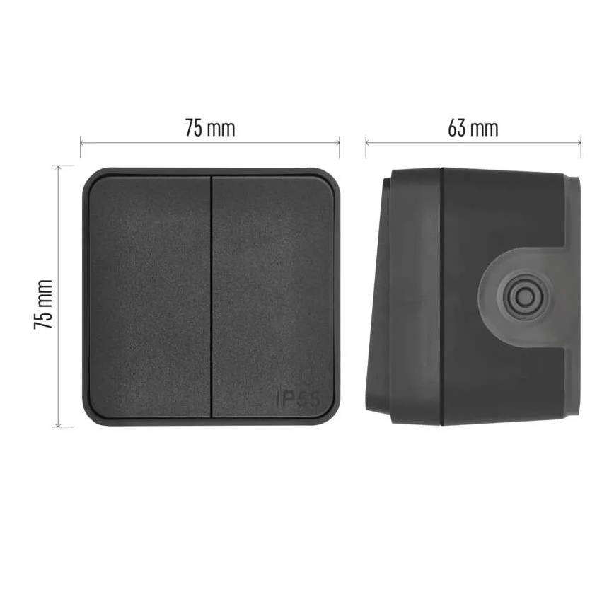 Vægafbryder, 2-knaps vekselsfunktion nr. 6+6, IP55, antracit