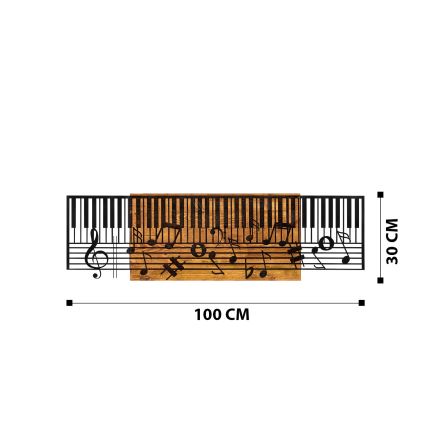 Vægdekoration 100x30 cm piano træ/metal