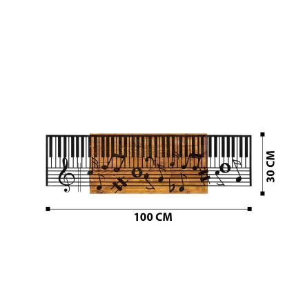 Vægdekoration 100x30 cm piano træ/metal