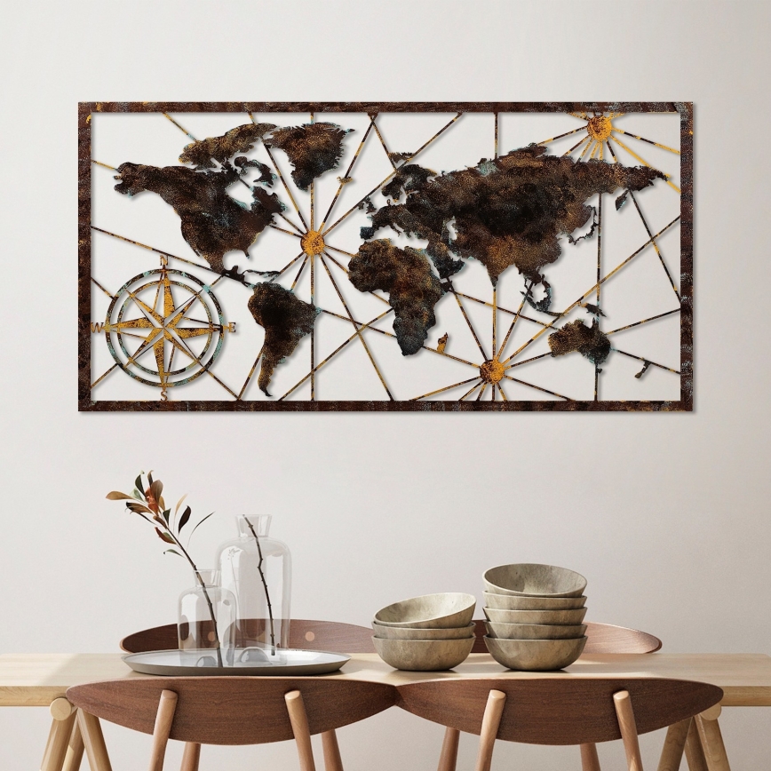 Vægdekoration 120x60 cm verdenskort metal