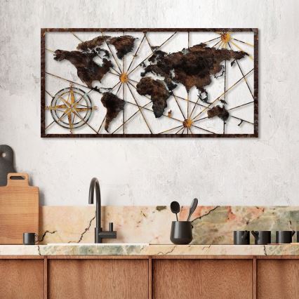 Vægdekoration 120x60 cm verdenskort metal