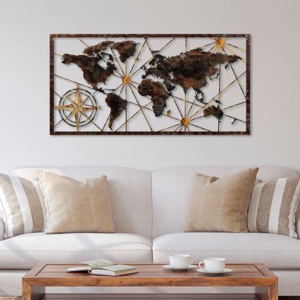Vægdekoration 120x60 cm verdenskort metal