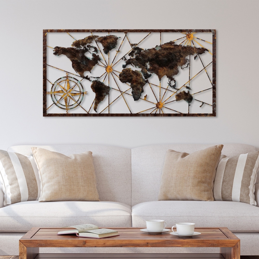 Vægdekoration 120x60 cm verdenskort metal