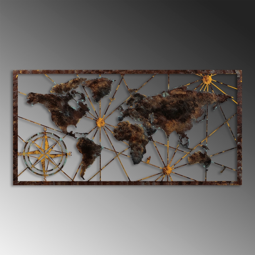 Vægdekoration 120x60 cm verdenskort metal