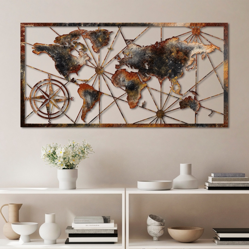 Vægdekoration 120x60 cm verdenskort metal