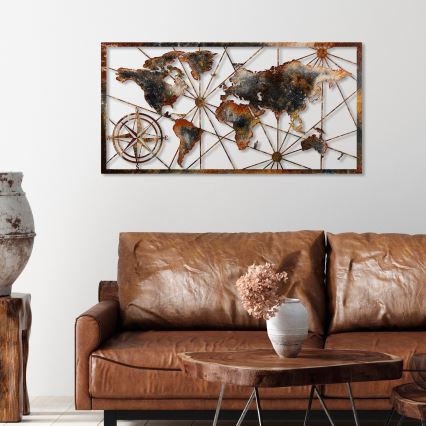 Vægdekoration 120x60 cm verdenskort metal