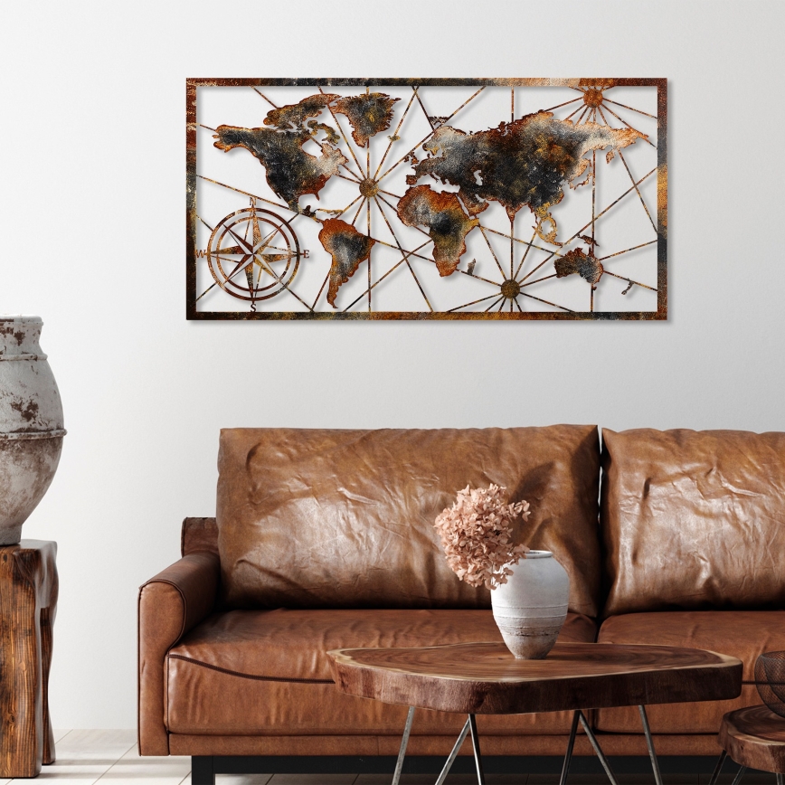 Vægdekoration 120x60 cm verdenskort metal