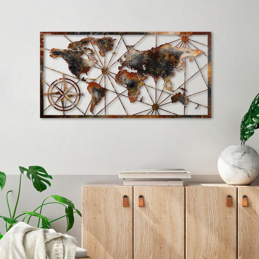 Vægdekoration 120x60 cm verdenskort metal