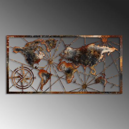 Vægdekoration 120x60 cm verdenskort metal