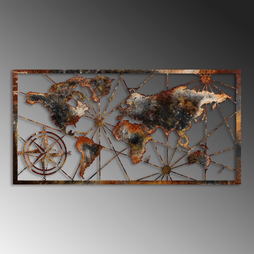 Vægdekoration 120x60 cm verdenskort metal