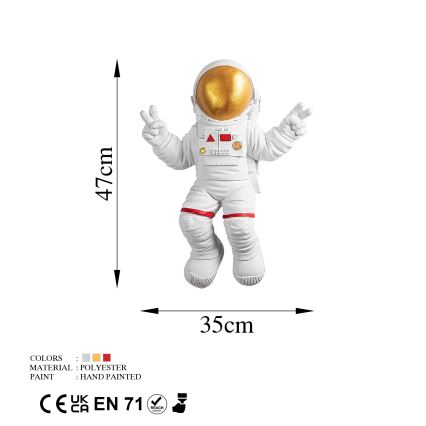 Vægdekoration 47x35 cm astronaut guldfarvet