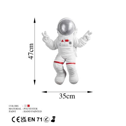 Vægdekoration 47x35 cm astronaut sølvfarvet