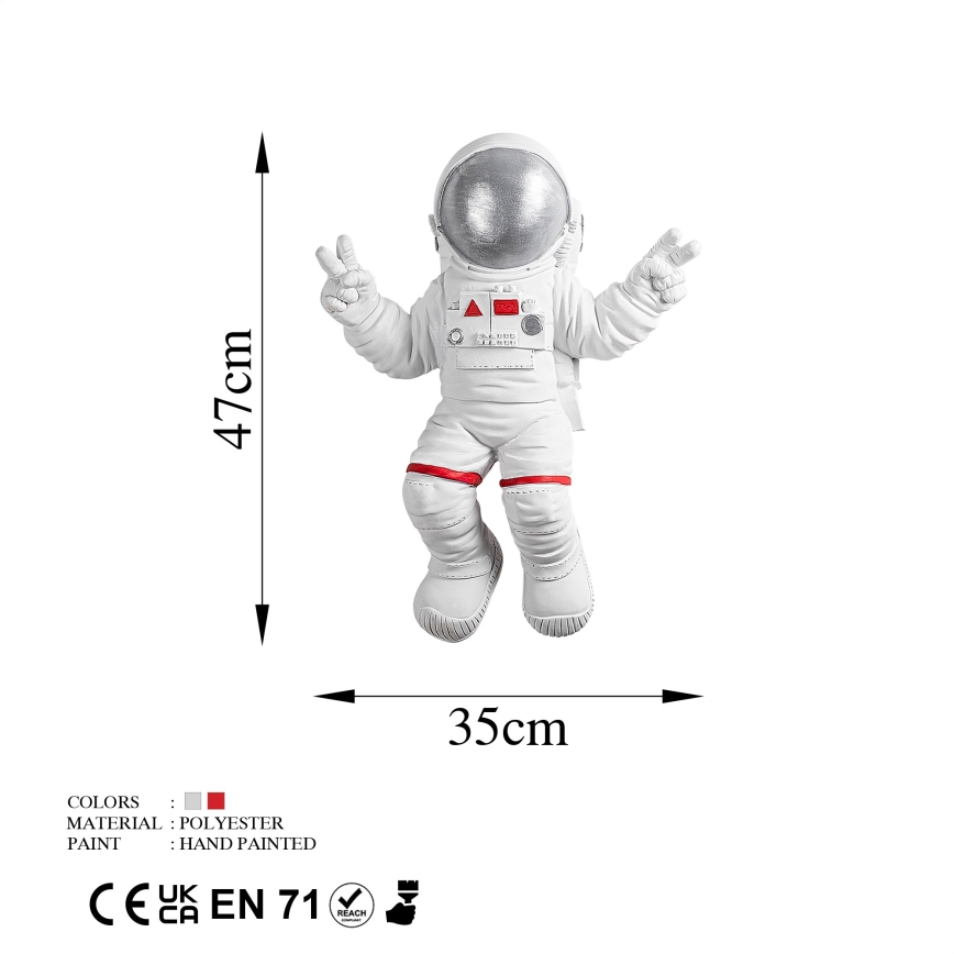 Vægdekoration 47x35 cm astronaut sølvfarvet