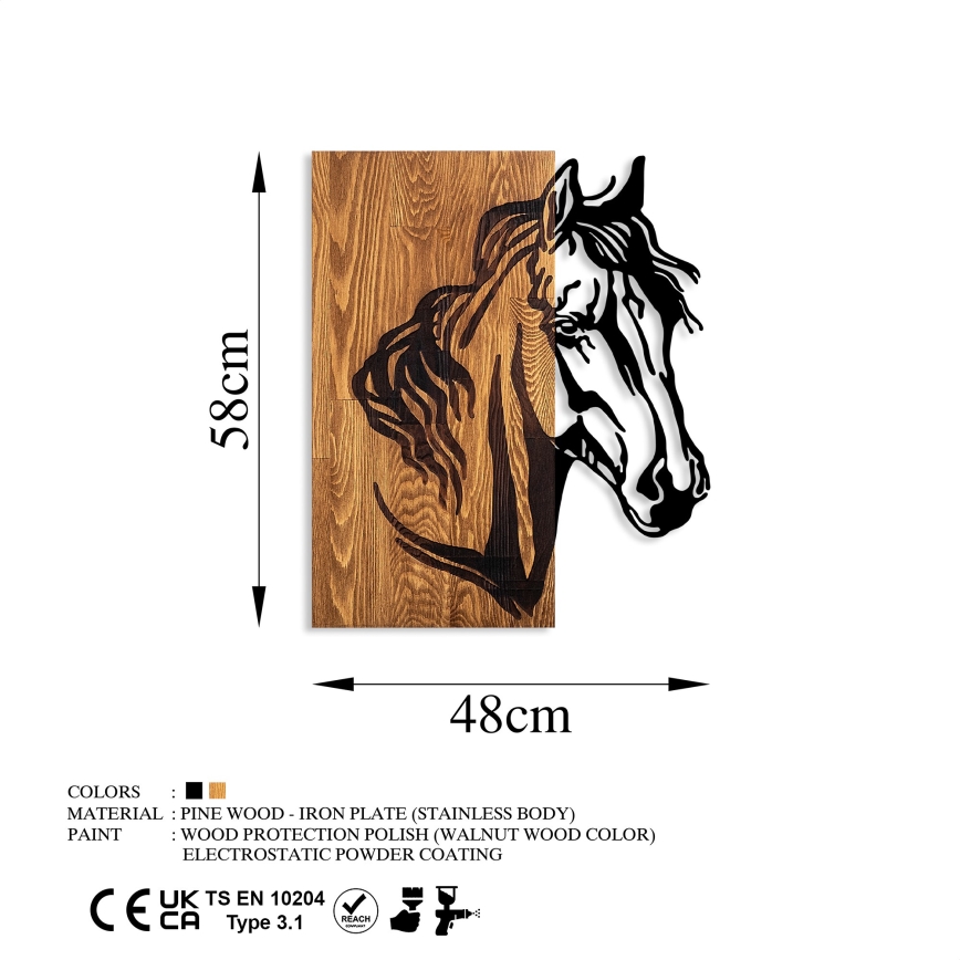 Vægdekoration 48x58 cm hest træ/metal