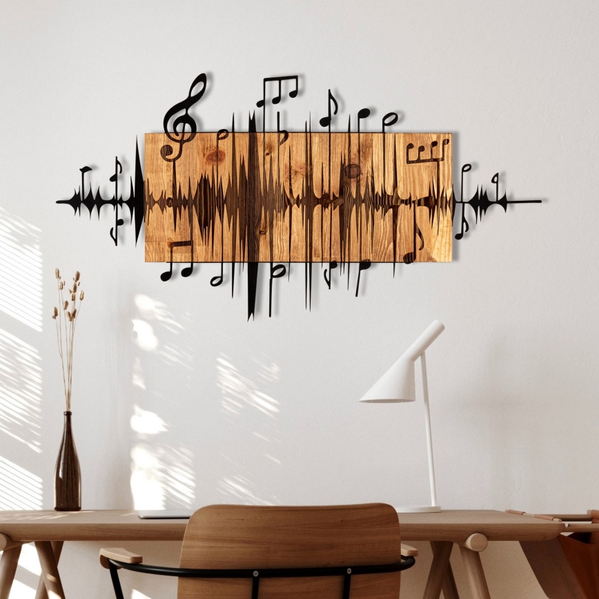 Vægdekoration 90x47 cm noter træ/metal
