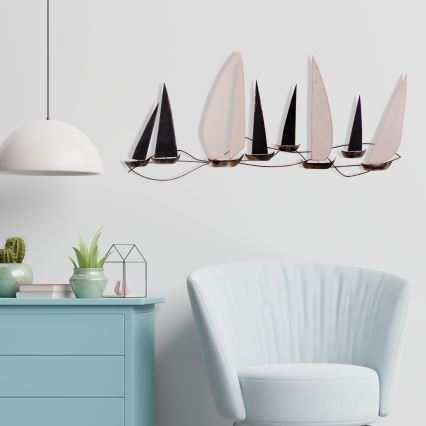 Vægdækoration 52x117 cm sejlbåd i metal