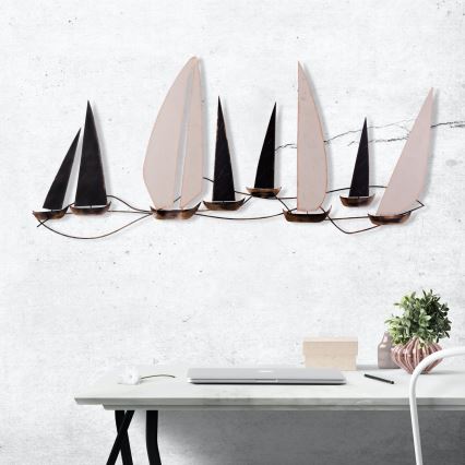 Vægdækoration 52x117 cm sejlbåd i metal