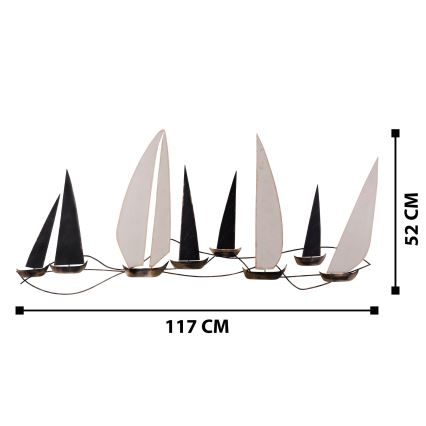 Vægdækoration 52x117 cm sejlbåd i metal