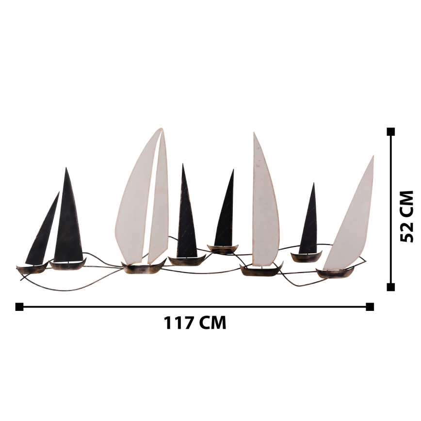 Vægdækoration 52x117 cm sejlbåd i metal