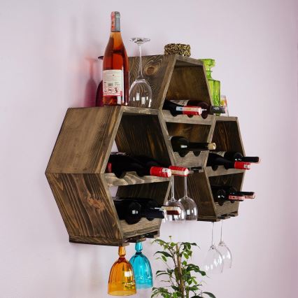 Vægholder til vin 46x42 cm grantræ/metal
