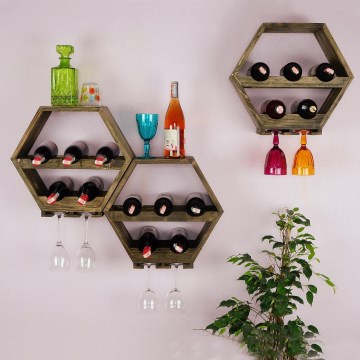 Vægholder til vin 46x42 cm grantræ/metal