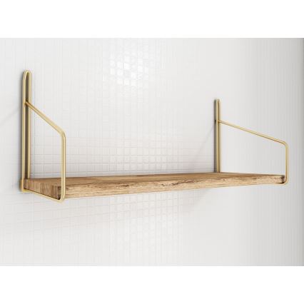 Væghylde 45x16 cm eg/guldfarvet