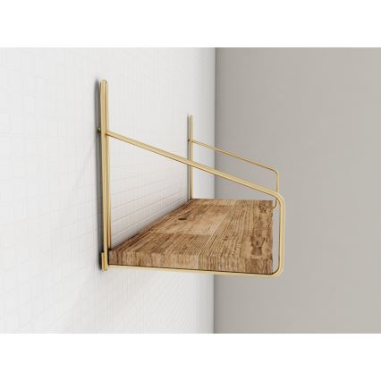 Væghylde 45x16 cm eg/guldfarvet