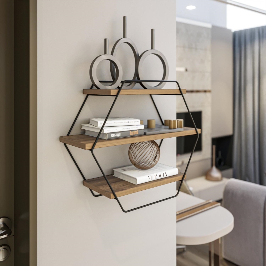 Væghylde AZRA 52x60 cm brun/sort