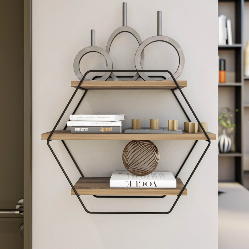 Væghylde AZRA 52x60 cm brun/sort