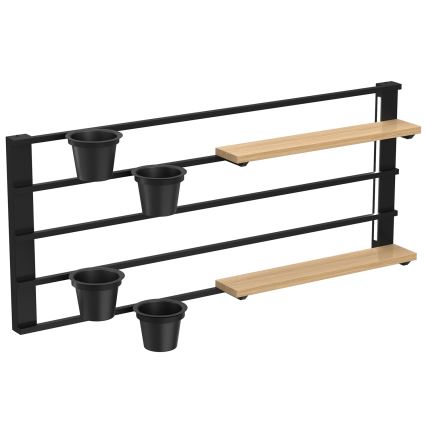 Væghylde med blomsterkrukker og LED belysning SHELF 50x118 cm sort/beige/fyrretræ