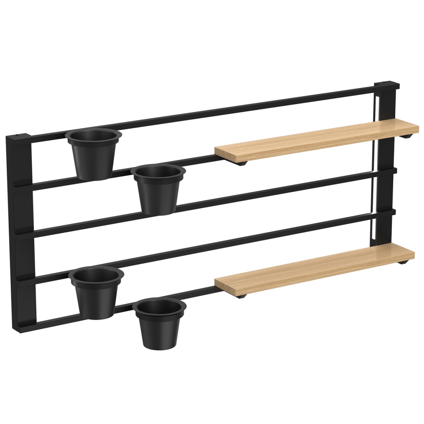Væghylde med blomsterkrukker og LED belysning SHELF 50x118 cm sort/beige/fyrretræ