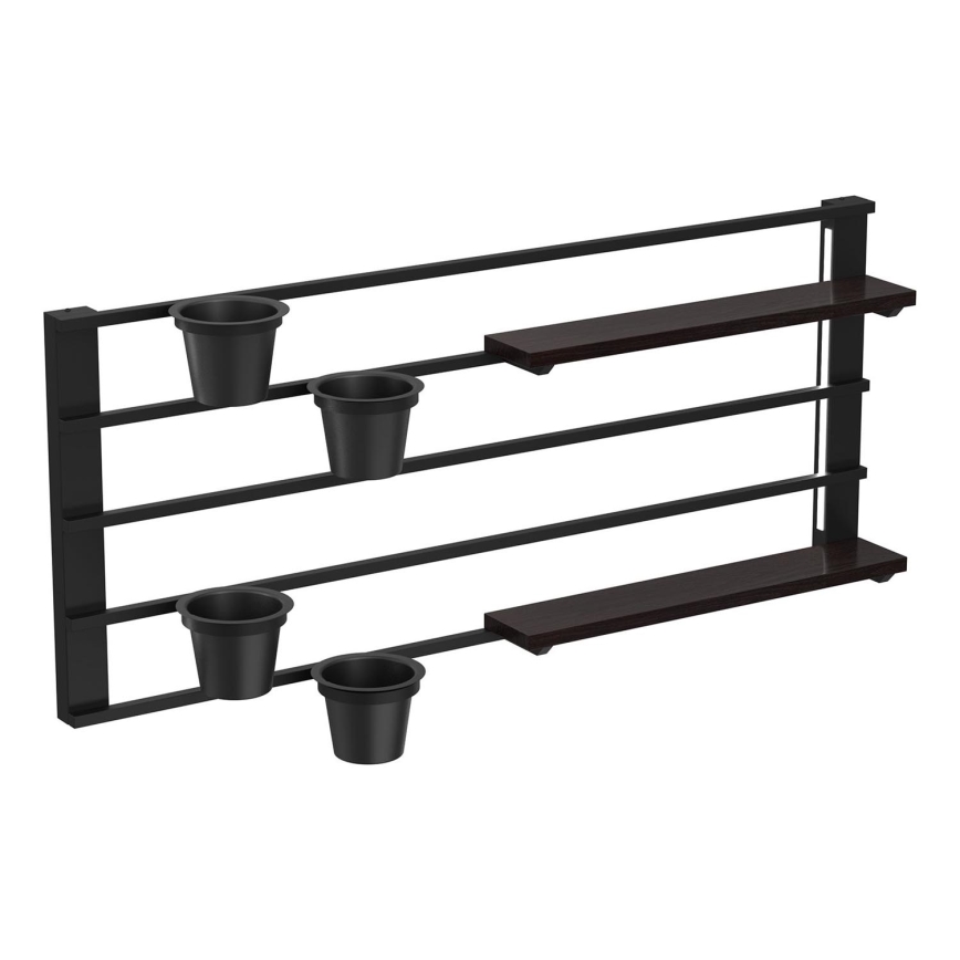 Væghylde med blomsterkrukker og LED belysning SHELF 50x118 cm sort/fyrretræ