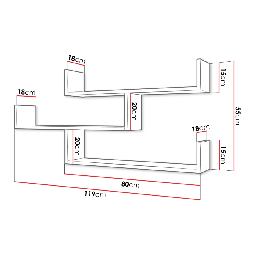 Væghylde TRIO 55x119 cm sort grafit