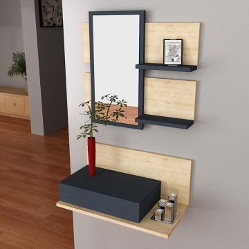 Væghylde + wall spejl med en hylde MIMOZA eg/antracit